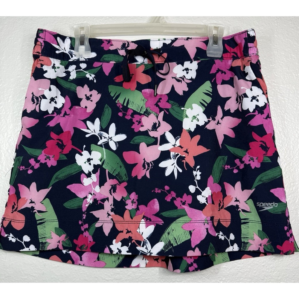 Speedo Womens Tropical Floral Swim Skort Navy Pink Large Activewear Tennis
